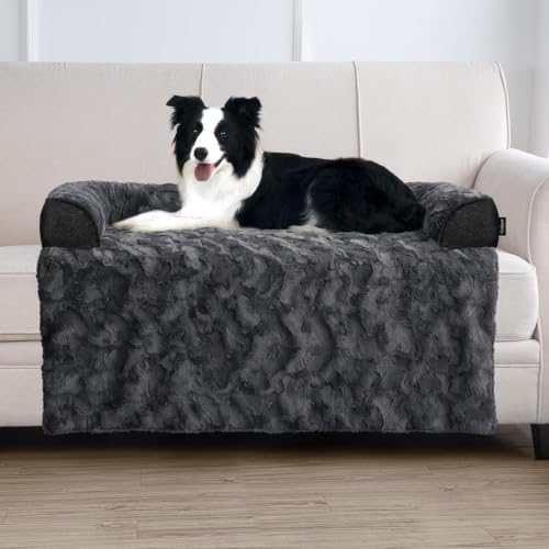Calming Dog Bed for Couch with Cozy Raised Edge (Dark Grey / 41"L x 37"W x 5"Th)