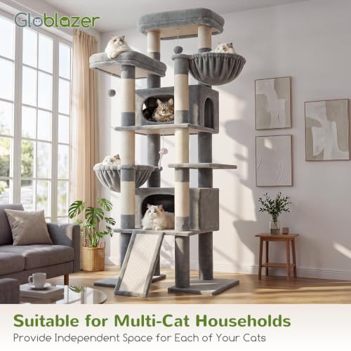 Giant Tall Heavy Duty Cat Tower for Indoor Large Cats (Light Grey / 75 inch)
