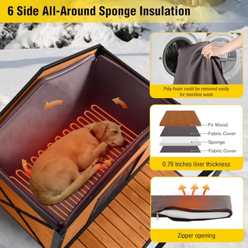 Outdoor Heated Dog House with Heating Pad Insulated Dog House with Anti