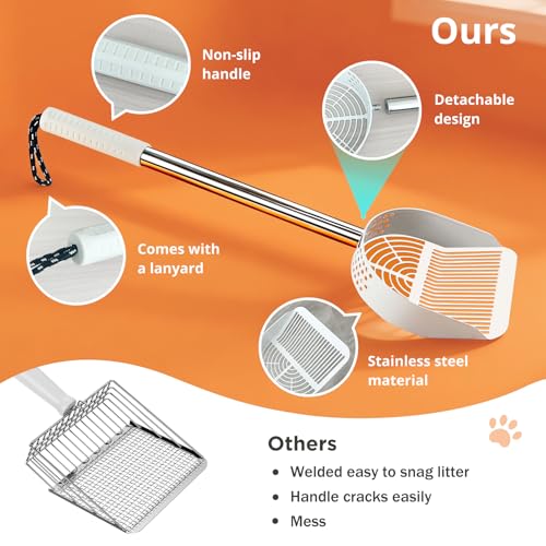 Cat Litter Scoop Deep Shovel (Long Handle-For particles up to 3 mm / White)