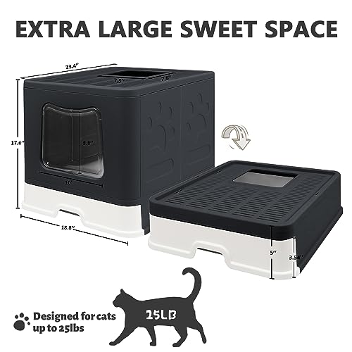 XL Foldable Cat Litter Box with Lid (BLack / X-Large)