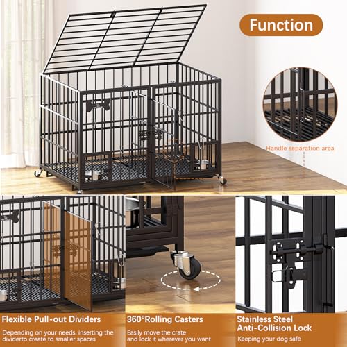 48"Metal Dog Crate for 2 Medium (48"inch for 2 Dogs / Black)
