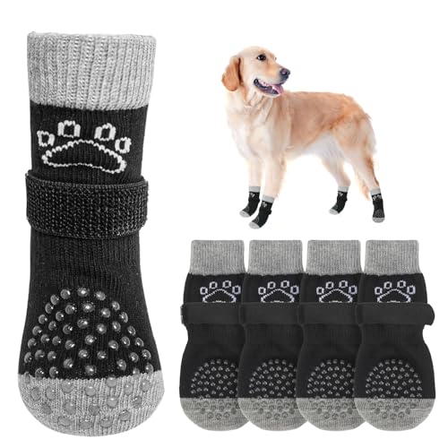 Anti Slip Dog Socks to Prevent Licking Paws for Hot (Black Pearl Paw(Pack of 4) / Large)