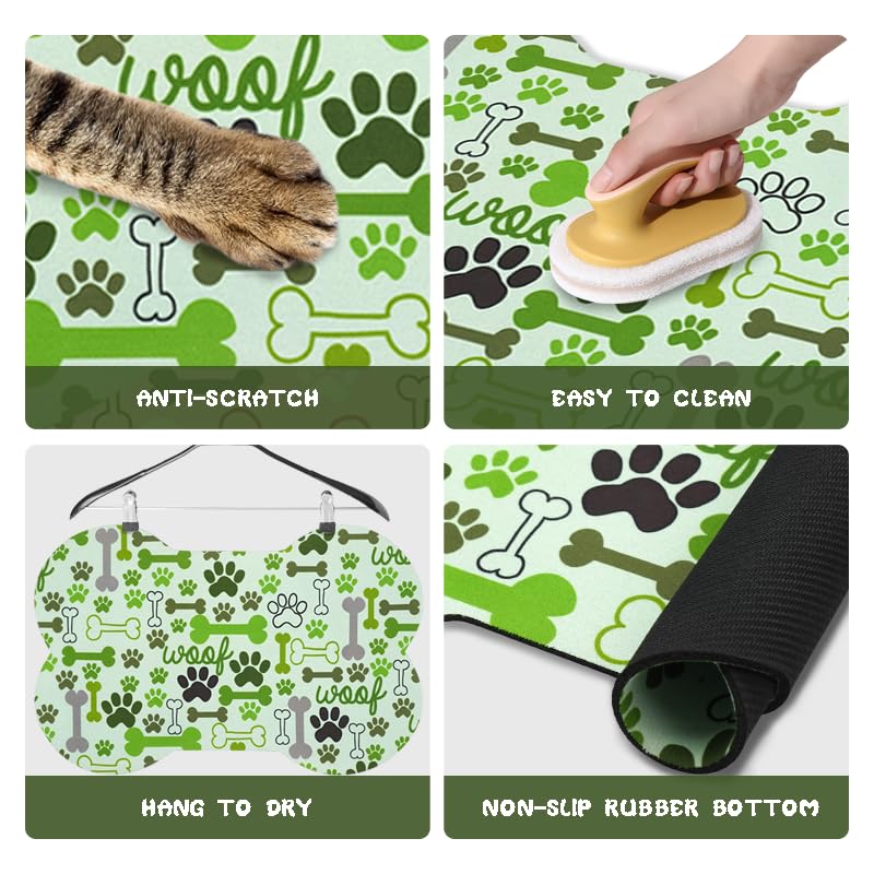 Dog Food Mats for Floors Waterproof (Green / 19"L x 12"W)