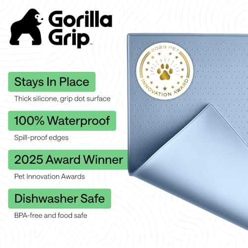 Dog Food Mat 100% Waterproof Silicone (Light Blue / 23"l X 15"w)