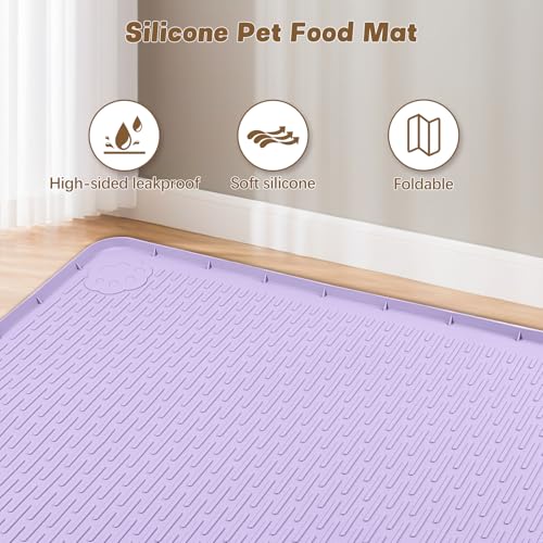 Cat Food Mat Extra Large Silicone Pet Bowl Mat 50''x35'' (Purple / 50"L x 35"W)