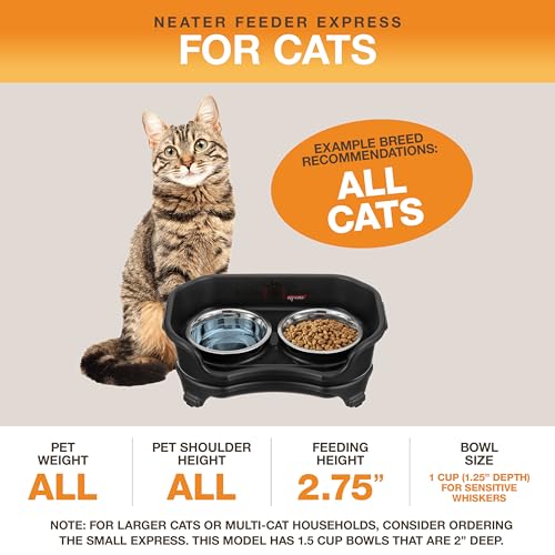 Express Mess Proof Cat Bowls Elevated (Cat w/ Standard Bowls / Midnight Black)