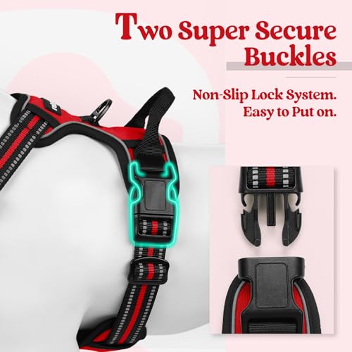 Dog Harness No Pull for Large Dogs with 2 Leash Clips (X-Large / Red)
