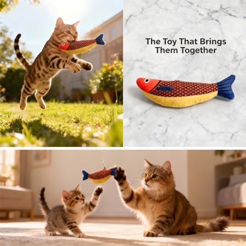 Interactive Catnip Fish Kicker Toy for Indoor Cats (Yellow)