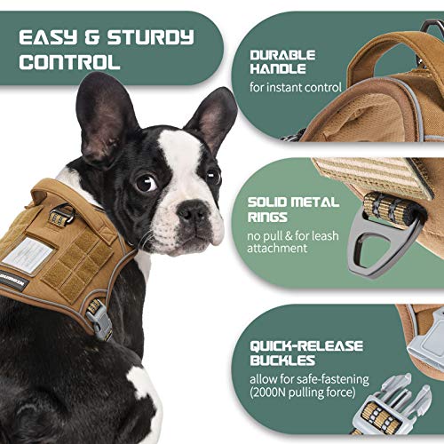 Tactical Dog Harness for Small Dogs No Pull (Brown / S(Neck:13-16", Chest:15-23"))