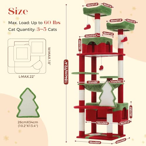 Christmas Cat Tree (Red Green / 72")
