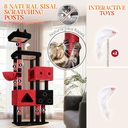 Extra Large Gothic Cat Tower for Big Cats 20 lbs (81 inch / Red Black)