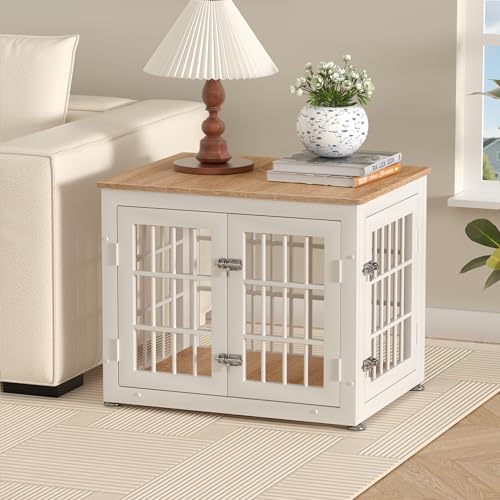26" Heavy Duty Dog Crate Furniture for Small Dogs (White + Natural / 26.0"L x 20.5"W x 22.0"H)