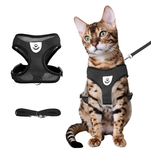 Summer cat Chest Harness and Leash (black / L：(Neck:13.77" chest:16.53"-22.04"))