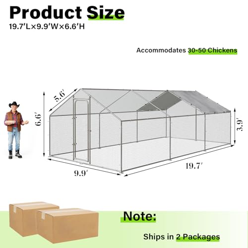 20x10 FT Extra Large Metal Chicken Coop (236.16"L x 118.1"W x 76.8"H)