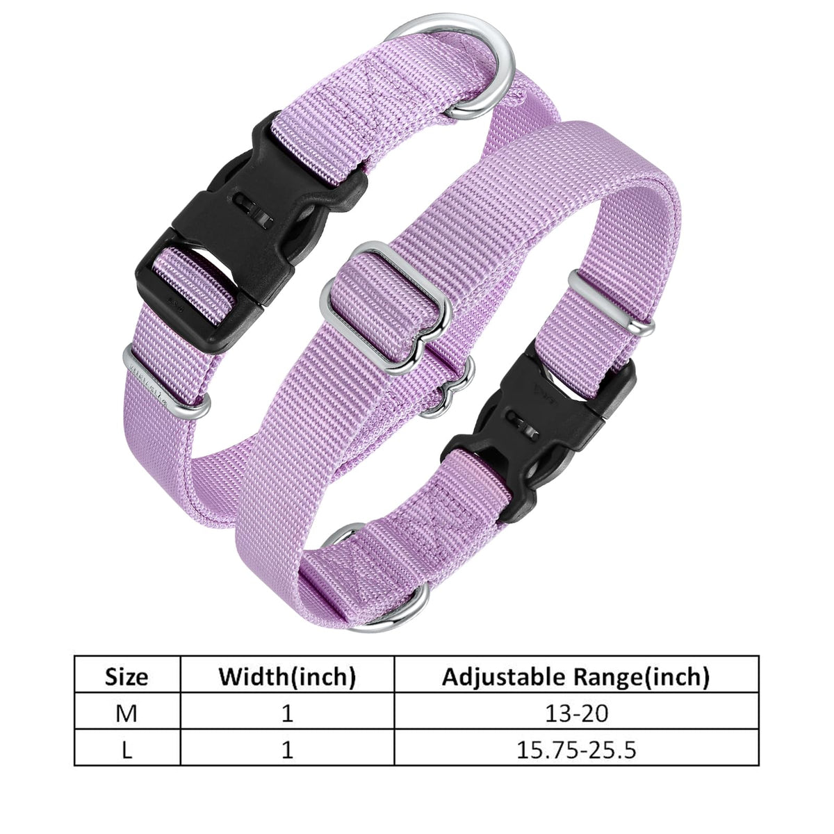 Nylon Dog Collar with Quick Release Buckle Soft Adjustable Sturdy for Small Medium Large Dogs Violet (Violet / L：17.5"-25.5")