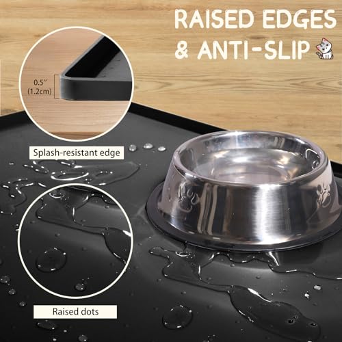 Silicone Cat & Dog Food Mat for Floors Waterproof (Black / 18''×12'')