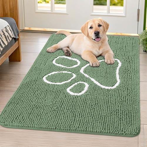 Dog Door Mat for Muddy Paws (40"X32" / Olive Green and White)