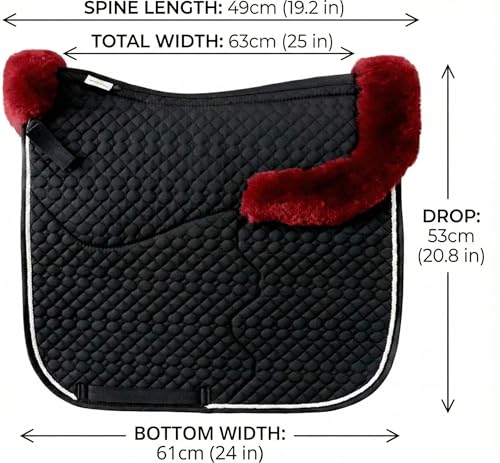 Dressage Saddle Pad English Sheepskin Trim for Horses Black Red (Black/Red)