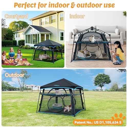 Extra Large Catio Outdoor Cat Enclosure 2 (Blue Trim / Two layer)