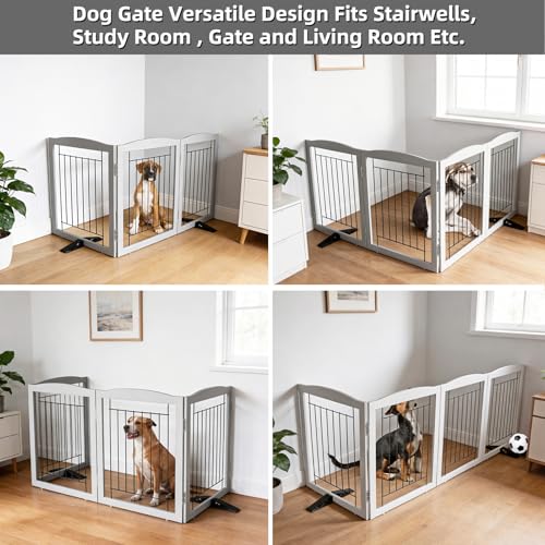 Freestanding Dog Fence Indoor (【3 Panels】60''w x 32''h / Gray)