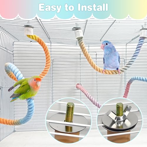 Colorful Bird Rope Perch 3 PCS Climbing Parakeet Toys Bendable Swing