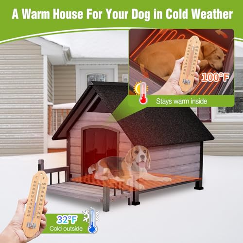 Heated Dog House for Outside Dog Kennel with Insulated Line and Heating Pad