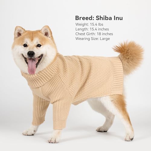 Dog Sweater Long Sleeve Warm Knit Sweaters for Large Dogs Boy Girl (Beige / XXX-Large)