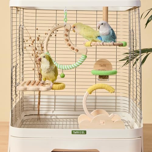 Natural Wooden Bird Swing (Yellow / 7.08"L x 0.48"W x 7.08"H)