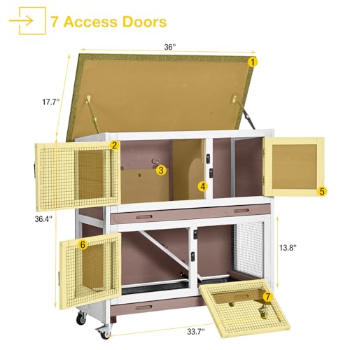Wooden Rabbit Hutch Indoor Outdoor Rabbit Cage with Two Removable Trays Bunny Cage on Wheels Pet House Guinea Pig Cage 2 Story
