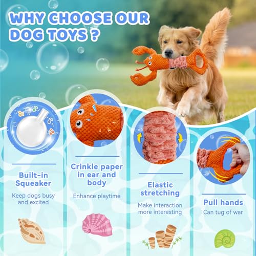 Tug of War Dog Toy Squeaky Dog Toys Interactive Lobster Puppy Toys (Orange Lobster)