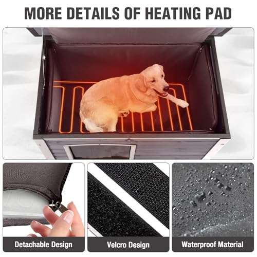 33.3’’ Heated Outdoor Dog House Weatherproof Insulated Dog Kennel with Metal Frame (Heated Dog House)