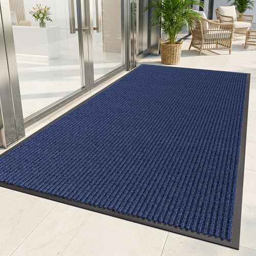 Front Door Mat Outside Entrance (Blue Striped / 2' x 6' (Rectangular))