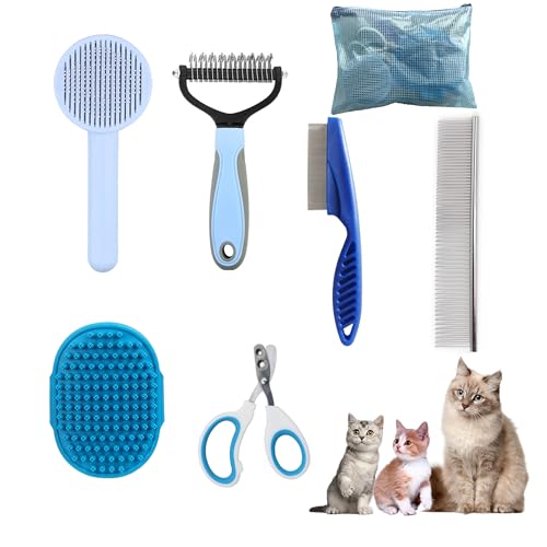 Cat Grooming Brush Kit 6 Tools (Blue)