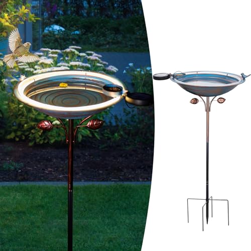 Metal Bird Bath with Stake (Blue-Solar Light)