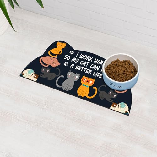 Cat Food Mat for Indoor Cats (Dark Grey / 19"L x 9"W)
