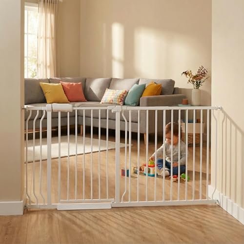 Extra Wide Baby & Dog Gate 62 (White / 62"-67"/158-170CM)