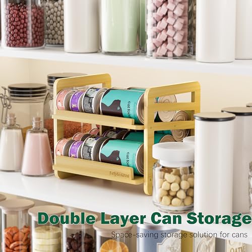 Rolling Bamboo Cat Food Can Organizer