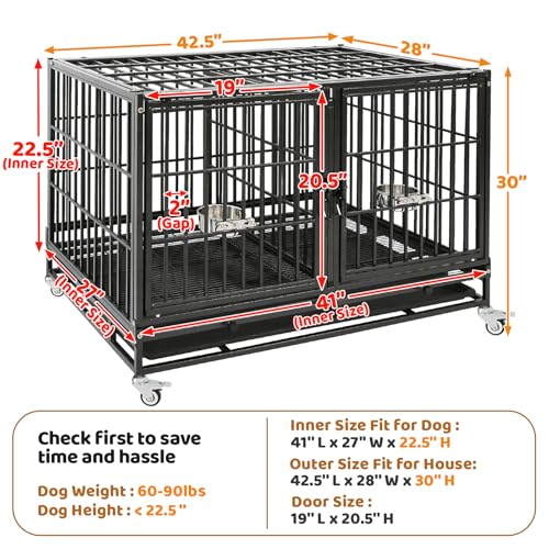42 inch Stackable Heavy Duty Dog Kennel Indoor with Divider (42.5"L x 28.0"W x 30.0"H)