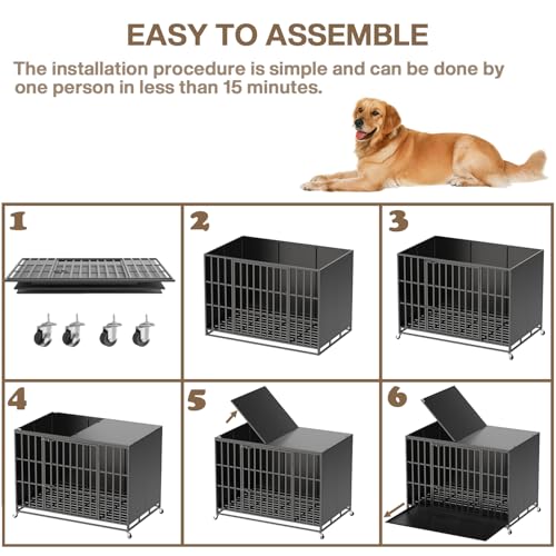42 inch Heavy Duty Indestructible Dog Crate (43.3"L x 30.7"W x 33.8"H / Black)