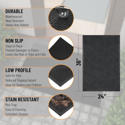 Waterproof Rubber Outdoor Doormat (Black - Dash / 2' x 3' (Mat))
