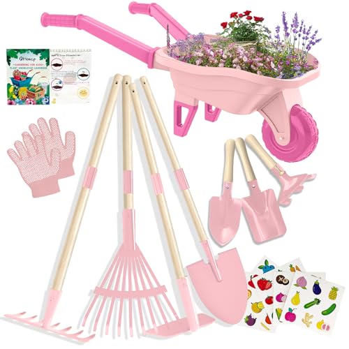 Kids Gardening Set with Wheelbarrow (Pink)