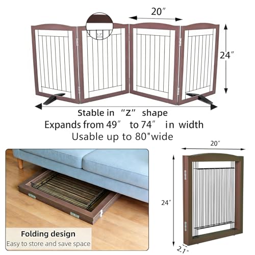 Freestanding Dog Fence Indoor (Brown / 【4 Panels】80''w x 24''h)