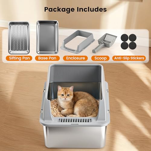 Stainless Steel Sifting Litter Box for Pine Pellets (【XL-】22.4" x 14.6" x 11")