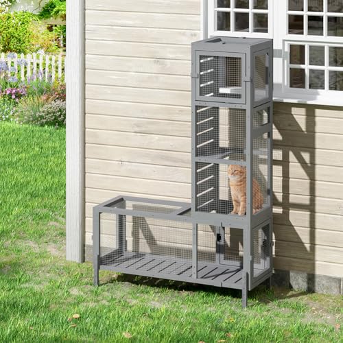 Wooden Cat Tunnel Modular 3 Assembly Modes Indoor Outdoor Play Tube (46"L x 16.5"W x 68.5"H)