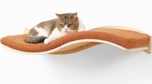 Cat Wall Shelves for Large Cats (Wood Shelf+Brown Cushion)