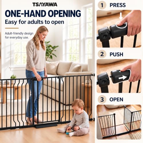 62.2 71.65 Inch Extra Wide Baby Gate for Indoor Stairs and Doorways (Black / 62.2"-71.65")