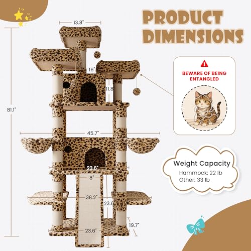 81 Inches Extra Large Cat Tree for Indoor Adult Cats (81in / Leopard Print)