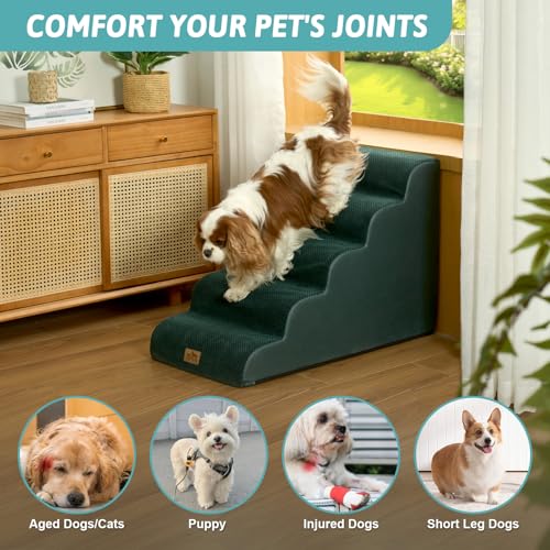 Wide Dog Stair for Small Dog 22.6" H (Dark Green / Wide:17.7"x33"x22.6")