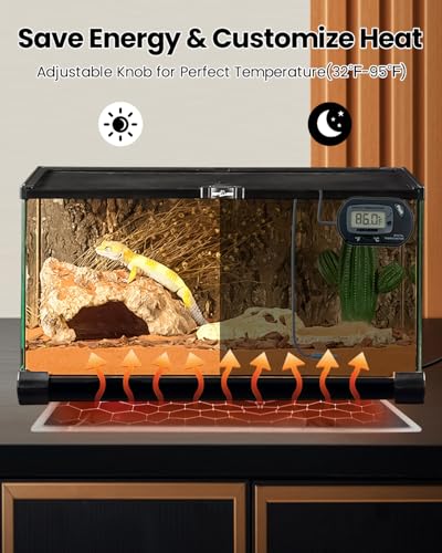 Reptile Terrarium Heat Pad with LCD Digital Aquarium Thermometer (20W, 11*16.5 in)